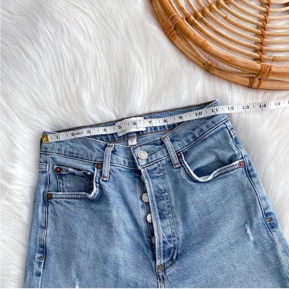 AGOLDE Nico High-Rise Skinny Jeans Distressed Light Indigo Raw Hem Button Fly 23 - Picture 12 of 15